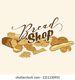 bread shop logo, hand-drawn vector illustration