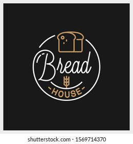 Bread shop logo. Round linear logo of bread house on black background