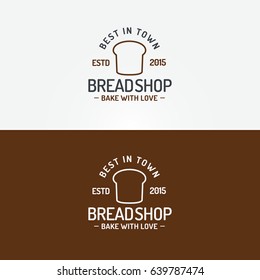 Bread shop logo set with bread line style and sign bake with love isolated on background for bakery house, loaf store, coffee shop, cupcake firm, food market, cafe. Vector Illustration
