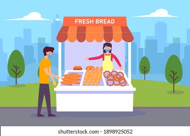 Bread shop at park 2D flat vector concept for banner, website, illustration, landing page, flyer, etc