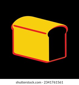 Bread sign. 3D Extruded Yellow Icon with Red Sides a Black background. Illustration.