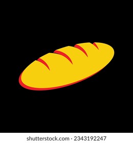 Bread sign. 3D Extruded Yellow Icon with Red Sides a Black background. Illustration.