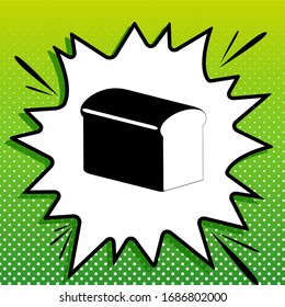 Bread sign. Black Icon on white popart Splash at green background with white spots. Illustration.