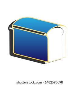Bread sign. Blue icon with gold contour with dark gray shadow at white background. Illustration.