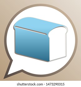 Bread sign. Bright cerulean icon in white speech balloon at pale taupe background. Illustration.