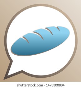 Bread sign. Bright cerulean icon in white speech balloon at pale taupe background. Illustration.