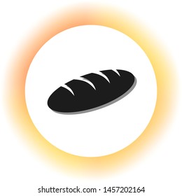 Bread sign. Dark icon with shadow on the glowing circle button. Illustration.