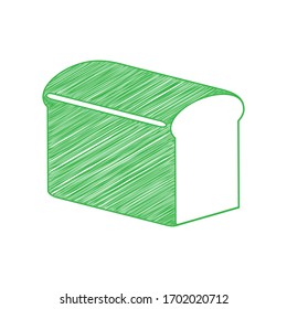 Bread sign. Green scribble Icon with solid contour on white background. Illustration.