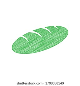 Signo de pan. Ícono de garabato verde con contorno sólido sobre fondo blanco.  Ilustración.