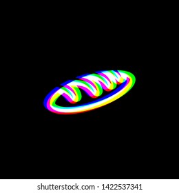 Bread sign. Red, green and blue unfocused contour icon at black background. Illustration.