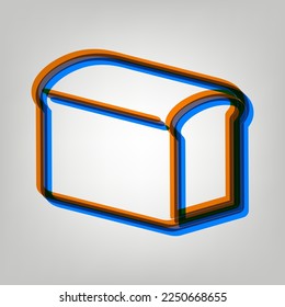 Bread sign. Stroked Icon in orange, azure and old lavender Colors at gray Background. Illustration.
