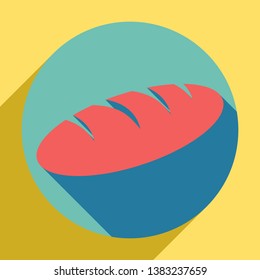 Bread sign. Sunset orange icon with llapis lazuli shadow inside medium aquamarine circle with different goldenrod shadow at royal yellow background.