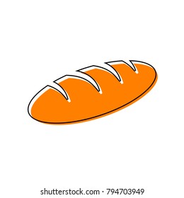 Bread sign. Vector. Black line icon with shifted flat orange filled icon on white background. Isolated.