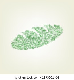 Bread sign. Vector. Green hexagon rastered icon and noised opacity and size at light green background with central light.