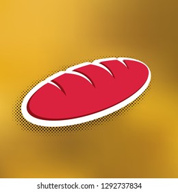 Bread sign. Vector. Magenta icon with darker shadow, white sticker and black pop art shadow on golden background.