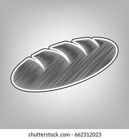 Bread sign. Vector. Pencil sketch imitation. Dark gray scribble icon with dark gray outer contour at gray background.