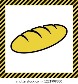Bread sign. Vector. Warm yellow icon with black contour in frame named as under construction at white background. Isolated.
