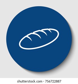 Bread sign. Vector. White contour icon in dark cerulean circle at white background. Isolated.