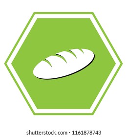 Bread sign. Vector. White icon with black shadow at yellow green honeycomb on white background.