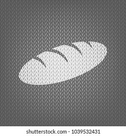 Bread sign. Vector. White knitted icon on gray knitted background. Isolated.