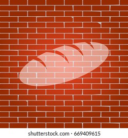 Bread sign. Vector. Whitish icon on brick wall as background.