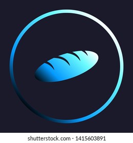 Bread sign. White, cyan and blue gradient icon as round button in white shell at dark blue background. Illustration.
