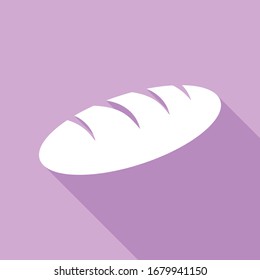 Signo de pan. Icono blanco con una larga sombra en fondo morado.  Ilustración.