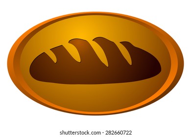 Bread Silhouette on an Oval Shaped Glossy Sign, Vector Illustration.