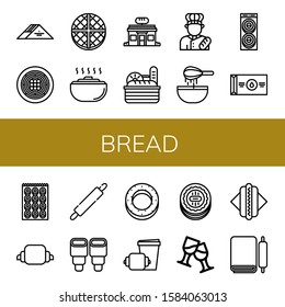 bread simple icons set. Contains such icons as Sandwich, Spaghetti, Wafer, Dough, Bakery, Bread, Baker, Donut, Butter, Bagel, Croissant, Rolling pin, can be used for web, mobile and logo