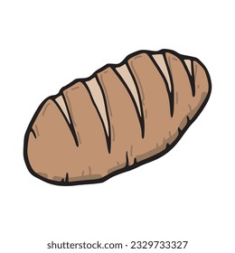 Bread simple pen drawing colored outline decoration. Hand drawn pastry isolated product illustration logo. Original, healthy and nutrition food snack silhouette design. Tasty traditional sketch symbol