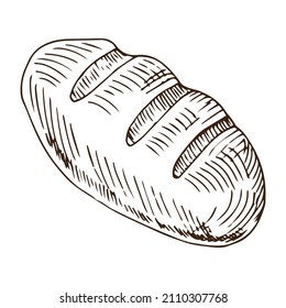 Bread sketch style vector illustration. Old hand drawn engraving imitation. Loaf of bread illustration