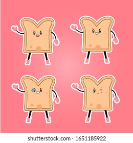 Bread Slice Cartoon Mascot Characters. Illustration of Isolated Vector on a Pink Background.