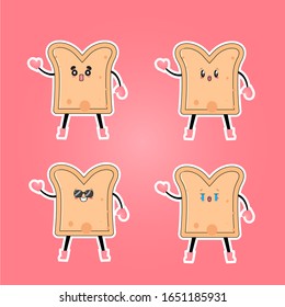 Bread Slice Cartoon Mascot Characters. Illustration of Isolated Vector on a Pink Background.