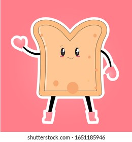Brot Slice Cartoon Mascot Zeichen. Illustration von isolierter Vektorillustration auf rosafarbenem Hintergrund.