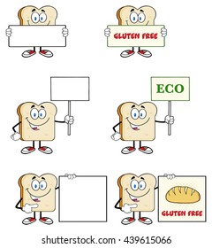 Bread Slice Cartoon Mascot Characters. Vector Illustration Isolated On White Background Collection Set 4