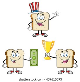 Bread Slice Cartoon Mascot Characters. Vector Illustration Isolated On White Background Collection Set 6