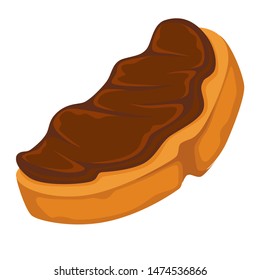 Bread slice with cocoa butter on top vector isolated food snack appetizer sweet products sauce with dark or milk chocolate spread, on toast candy and mousse creamy filling meal sandwich flat breakfast