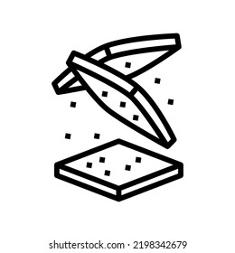 vector de icono de la línea de corte de alimentos de la rebanada de pan. señal de corte de comida en rebanada de pan. símbolo de contorno aislado ilustración negra