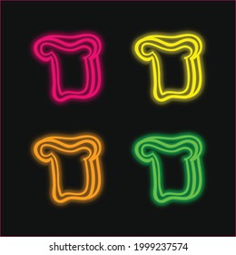 Bread Slice Hand Drawn Food four color glowing neon vector icon