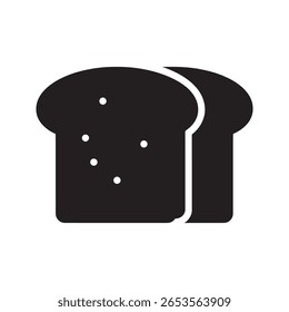 Icono de rebanada de pan para panadería y comida de desayuno tostada para hacer un sándwich o parte de una comida saludable gluten carbohidratos producto alimenticio símbolo Vector glifo sólido icono