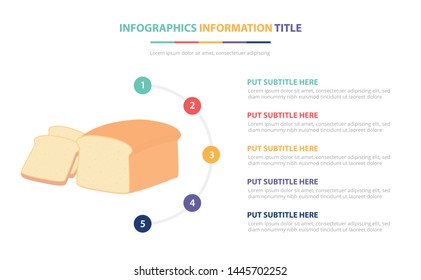 bread slice loaf infographic template concept with five points list and various color with clean modern white background - vector