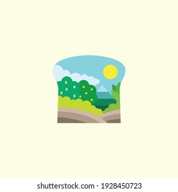 Bread slice with nature scenery modern vector illustration. Logo icon sign symbol design
