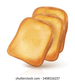 Bread slice of pieces isolated on white background. Realistic vector in 3d illustration. Food concept.