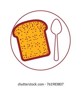 bread slice with spoon on dish in color sections silhouette