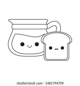 bread slice and teapot kawaii style