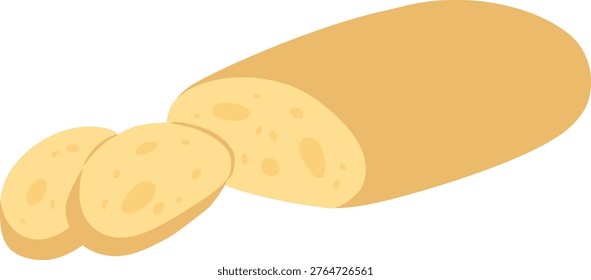 Bread with slices flat icon. Tasty bakery pastry. Loaf of wheat bread. Baked food baguette. Vector cartoon illustration isolated on white background. Fresh ruddy toast, sandwich ingredient