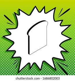 Signo de rodajas de pan. Icono negro sobre la parte blanca Splash en fondo verde con puntos blancos.  Ilustración.