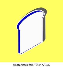 Bread slices sign. Blue Icon with white stroke in 3d at yellow Background. Illustration.
