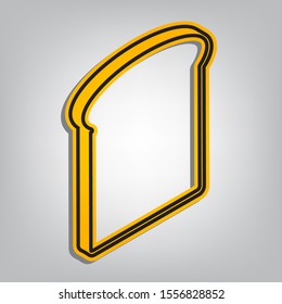 Bread slices sign. Flat orange icon with overlapping linear black icon with gray shadow at whitish background. Illustration.