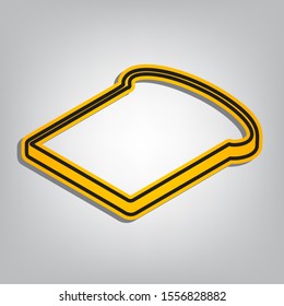 Bread slices sign. Flat orange icon with overlapping linear black icon with gray shadow at whitish background. Illustration.